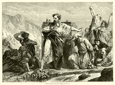 Moses bryter guldkalven (gravyr) av French School