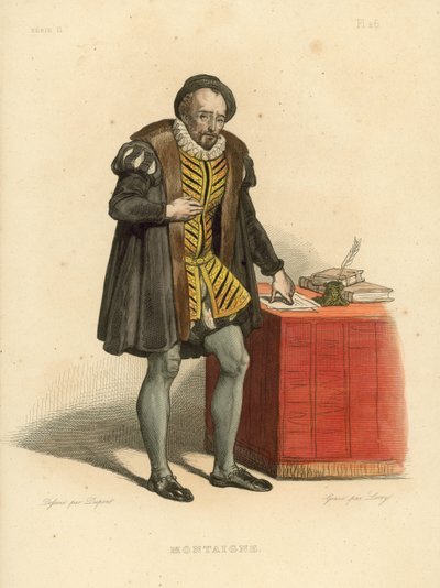 Montaigne (färgad gravyr) av French School