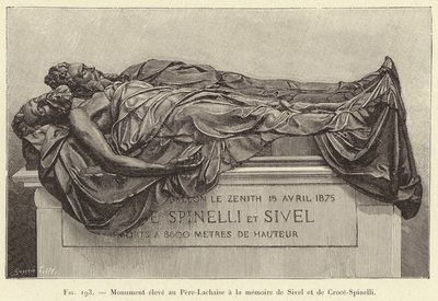 Monument uppfört i Pere-Lachaise till minne av Sivel och Croce-Spinelli (gravyr) av French School