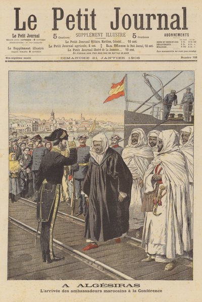 Marockanska ambassadörer anländer till Algeciras-konferensen i Spanien (färg litho) av French School