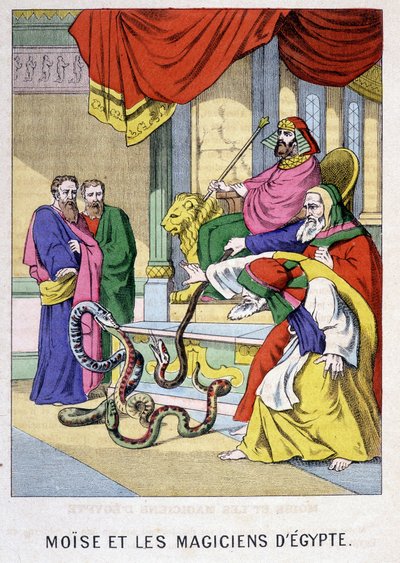 Moses och magikerna i Egypten - i "" Moses liv", red. Olivier Pinot, Epinal, sent 1800-tal av French School