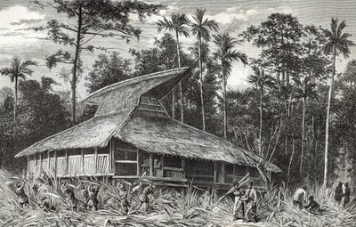 Moskén i Dodinga, Nya Guinea, illustration från tidningen Le Tour du Monde, 1879 av French School