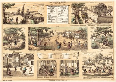Rörelse och vila (färglitografi) av French School