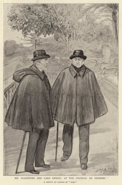 Mr Gladstone och Lord Rendel på Chateau de Thorenc (litho) av French School