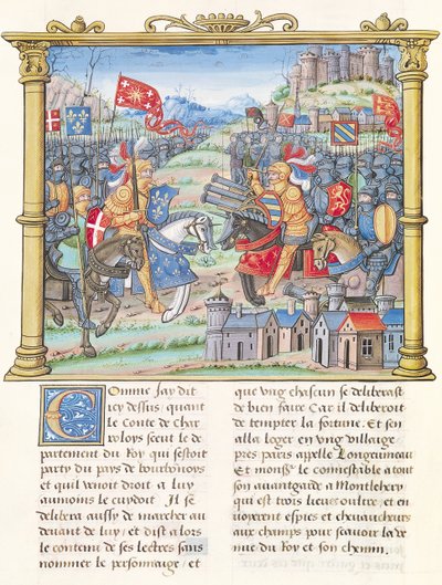 Ms.18 f.7v Slaget vid Montlhery under kriget i League of the Good Public, 14 juli 1465, från Philippe of Commines