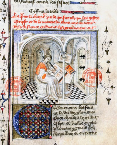 Ms.2028 A Monk Writing, från Chroniques de Saint-Denis av French School