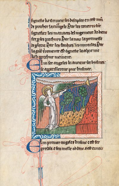 Ms65 f27v, Commentary on the Apocalypse of St John, sent 1200-tal (penna & bläck och tempera på veläng) av French School