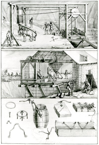 Ms 1064 fol.8 A Slate Quarry, från Descriptions des Arts et Metiers av French School