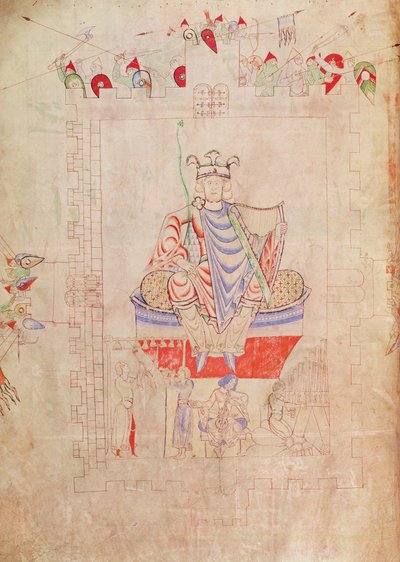 Ms. 1215 t.3 fol.13v Kung David i majestät i centrala Jerusalem, 1109 av French School