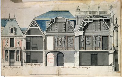Ms 130736 Tvärsnitt av en flygel av Chateau de Versailles konstruerad av Louis Le Vau ((1612-70) (wc på papper) av French School