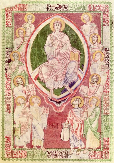 Ms 132 fol.2r Kristus med de tolv mindre profeterna, från Explanatio in Prophetas et Ecclesiasten av St. Hieronymus, från Citeaux Abbey av French School
