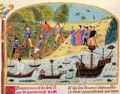 Ms 1335 f.180 Alexander den stores flottilj, från Vie dAlexandre le Grand av French School
