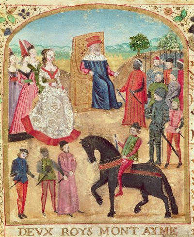 Ms 1335 f.1 Margaret av York presenteras för sin blivande make, Karl den Djärve den 27 juni 1468 i Damme av French School