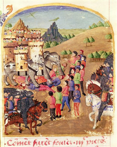 Ms 1335 fol.217 Krigets elefanter, från Vie d