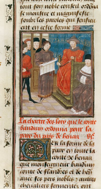 Ms. 149t.3 fol.175 v Charter of the Laws that Greve Baudouin VI av Hainault beordrar för freden i landet Hainault av French School