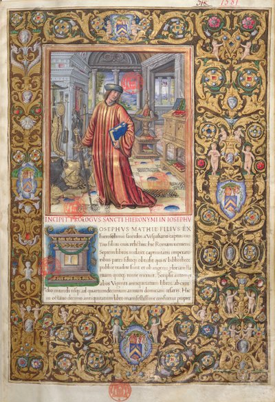 Fru 1581 f. 001 Flavius Josephus i sin studie, illustration till prologen av judarnas antikviteter (Antiquitates Judaicae) av Flavius Josephus, c.1503 av French School