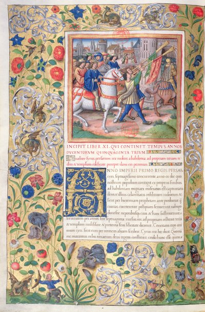 Fru 1581 f. 211v Illustration från bok XI (från Kyros första år till Alexander den stores död), kapitel 1 i judarnas antikviteter (Antiquitates Judaicae) av Flavius Josephus - Ho av French School