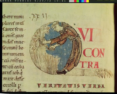 Ms 170 fol.75v Historikerad initial Q som visar en cisterciensermunk som skördar på fälten, från Moralia in Job av påven Gregorius den store av French School
