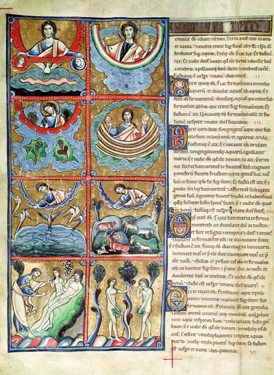 Ms 1 f.4v The Creation of the World, från Souvigny-bibeln av French School
