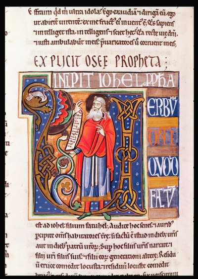 Ms 1 fol.193v Historikert initial U föreställande Joel, från Souvigny-bibeln av French School
