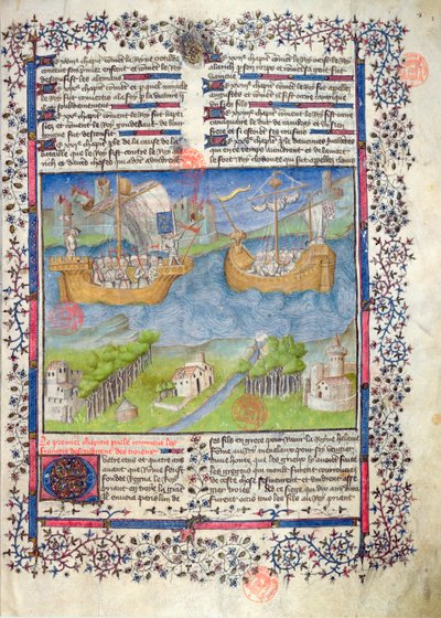 Ms 2028 fol. 2 Den franska nationens trojanska ursprung, från Grandes Chroniques de France av French School