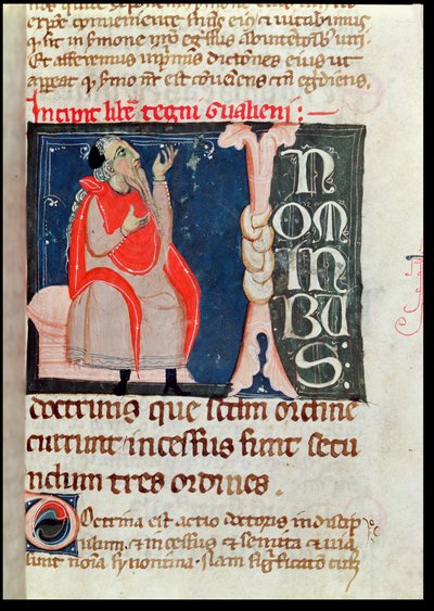 Fru 2046 fol. 261 A Scientist, illustration i början av Kommentarer av Aliben Rhodonan på Ars Parva av Galen (c.130-c.201) av French School