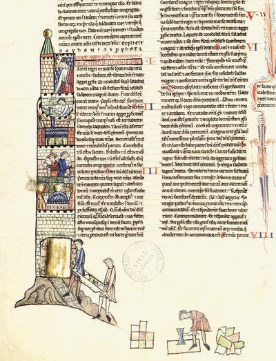 Ms 21 f.167v Konstruktion av ett torn av French School