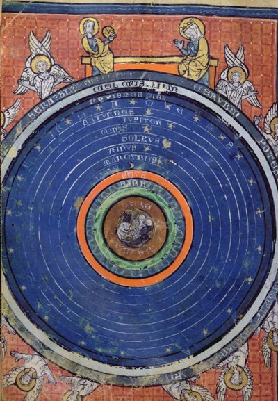 Ms 2200 f.115v. Världen, enligt Aristoteles, miniatyr från De Philosophia Mundi av Guillaume de Conches (1100-54) 1276-77 av French School