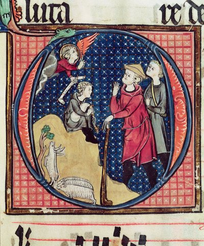 Ms 240 fol.16 Annunciation to the Shepherds, from an antiphonal, 1257 av French School