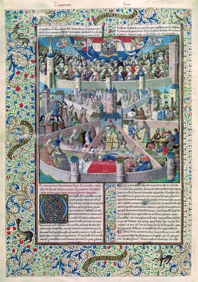 Ms 246 fol.3v Vices and Virtues on Earth, från De Civitate Dei av St. Augustine of Hippo (354-430) av French School