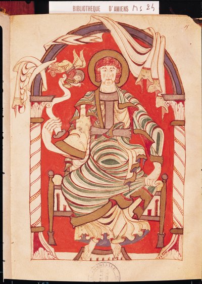 Ms 24 fol.15 St. Matteus, illustration från Evangeliet om Abbey of Corbie av French School