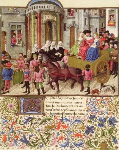 Ms 2617 Theseus gör ett triumferande intåg i Aten, från La Teseida, av Giovanni Boccaccio (1313-75) 1340-41 av French School