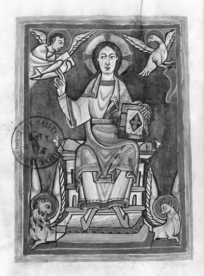 Ms 2657 fol. 1v Kristus i Majestät, från en Benedictional av French School