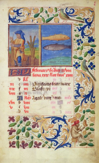 Ms 2697 Kalender för februari månad, från Heures de Notre Dame av French School