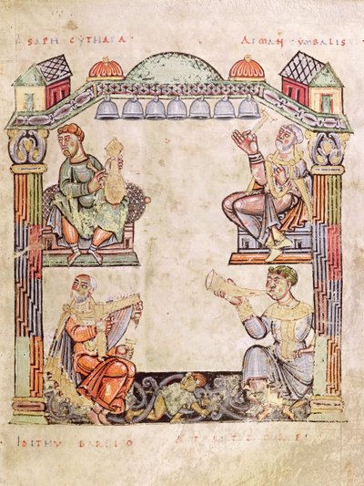 Ms 2 fol.11 (6) Fyra musiker, från en timbok av French School