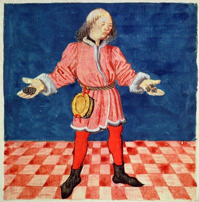 Ms. 3066 fol. 64v Tärningskastaren, från Le Livre des echecs moralises, av Jacques de Cessoles av French School