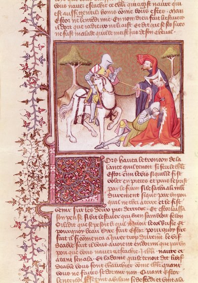 Ms 3479 fol.516 Och så drog han lansen från den döende riddaren, från Livre de Messire Lancelot du Lac av French School