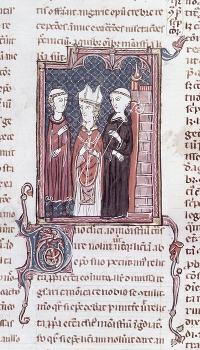 Ms 373 fol.51v En munk, en biskop och en abbot, från Decrets de Gratien av French School