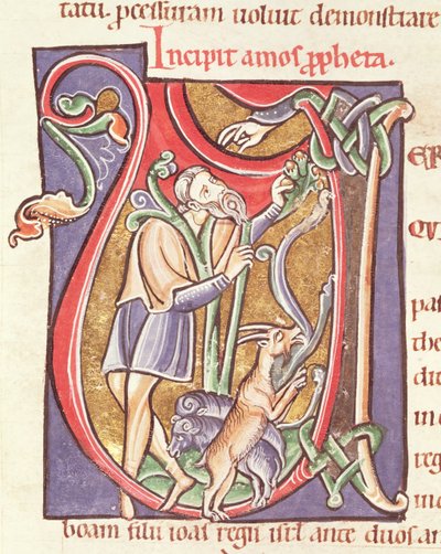 Ms 3 fol.234v Historikert initial V som föreställer Amos, från Bibeln de Saint-Sulpice de Bourges av French School