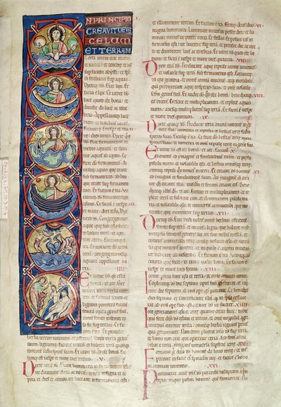 Ms 3 fol.4 Skapelsens sex dagar, från Bibeln av St Sulpicius av Bourges av French School