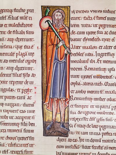 Ms 3 fol.76 Historikerad initial I som föreställer Elimelech på väg ut på en resa, från Bibeln de Saint-Sulpice de Bourges av French School