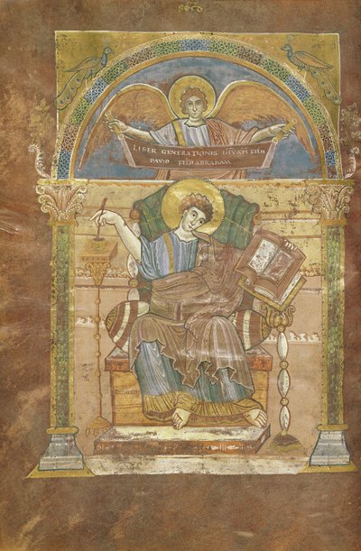 Ms 4 fol.17v St. Matteus, från Evangeliet av St. Riquier, c.800 av French School