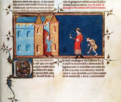 Ms 5080 fol.373r Två spetälska tiggeri, från Le Miroir Historial, av Vincent de Beauvais av French School