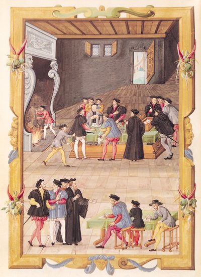 Ms 5169 f.2v Notarerne og Kongens Sekretærer i Salen af Notarkollegiet og Kongens Sekretærer swed. av French School