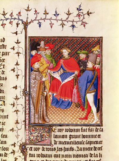 Ms 5193 Fol.52r Rosane svarar till sändebuden från folket, från Jean Sans Peur-utgåvan av De Casibus virorum illustrarium av Giovanni Boccaccio (1313-75) c.1410 av French School