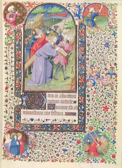 Ms 547 fol.16 Stations of the Cross, från en timbok som användes av en kvinna från Poitiers av French School