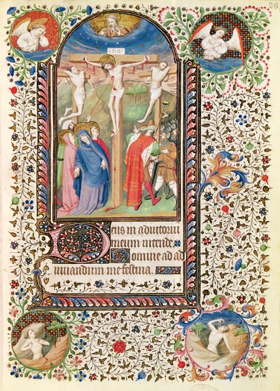 Ms 547 fol.26 Crucifixion, från en timbok som användes av en kvinna från Poitiers av French School