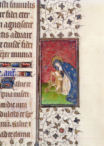 Ms 62, f.205r: Virgin and Child, detalj från en fransk timbok, c.1445-50 (vellum) av French School