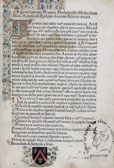 Ms 6310 Första sidan från Regimen Sanitatis, 1483 av French School