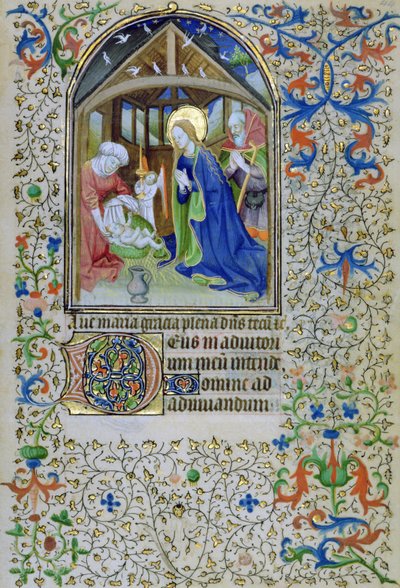 Ms 66 f.44r Jungfrun och Josef avgudar den nyfödde Kristus, från en timbok, Amiens av French School